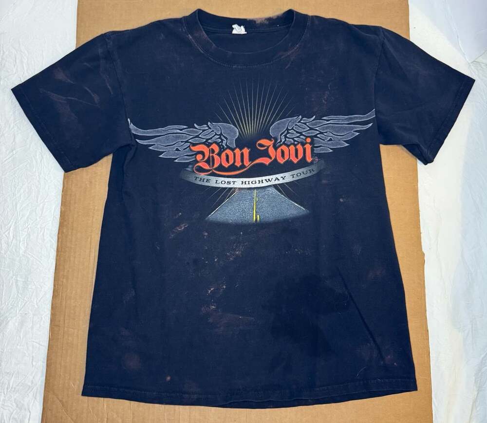 Bon Jovi The Lost Highway Tour T-Shirt Black Graphic Tee Medium